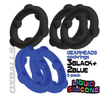 OXBALLS GEARHEADS 5-pack spinner rings BLUE/BLACK OXBALLS GEARHEADS 5-pack spinner rings BLUE/BLACK